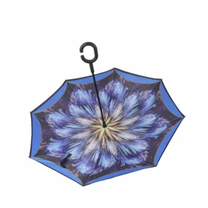 23inch Manual Luxury Double Layer Pongee Fabric Umbrella Fiberglass Frame Custom Logo Special C Handle Reverse Umbrella