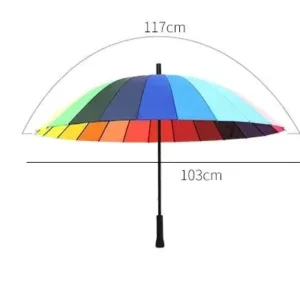 24-Bone Rainbow Straight-Pole Golf Umbrella, Manual, Long Handle, Wind Resistant