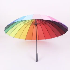 24-Bone Waterproof Rainbow Leather Handle Manual Straight Umbrella for Outdoor Commercial Use