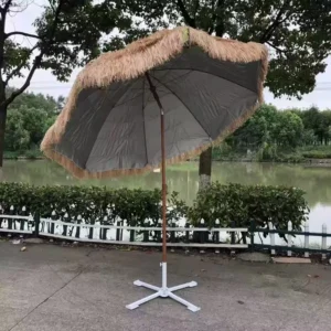 24-Meter Hawaiian Style Straw PP Grass Raffia Polyester Fabric Beach Umbrella with Steel Rod, DM-19281