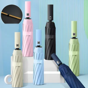 24-Rib Automatic Folding Umbrella with Logo, Women’s Dual-Use Sun and Rain UV Protection