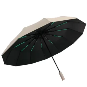 24-Rib Folding Umbrella, Fully Automatic, Black Plastic, Sun and Rain Protection, Custom Logo