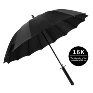 24-Rib Katana Samurai Straight Umbrella, Windproof Fiberglass, Business-Style Handle