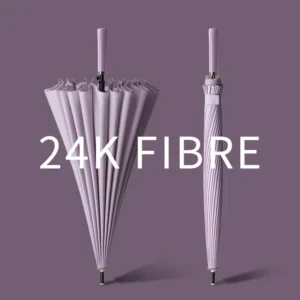 24-Rib Semi-Automatic Large Wind-Resistant Long Handle Classic Straight Umbrella with Leather Handle