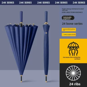 24 Ribs Automatic Long Handle Umbrella Reinforced Straight Umbrella Double Windproof Men Business Gift