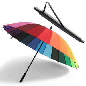 24 Ribs Manual Rainbow Umbrella Long Straight 210T Pongee Umbrella With Cover for Business Promotion Gift