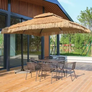 240 Outdoor Bohemian Portable Folding Raffia Straw Sunshade for Beach Pool Garden Patio