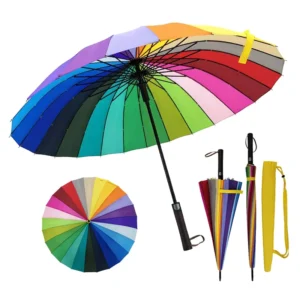 24K Colorful Windproof Golf Umbrella Fully Printed Pongee Hanging Wood Handle Customized Logo