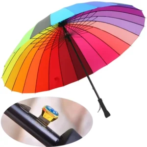 24K-Rib Large Rainbow Stick Umbrella, Long Handle, Automatic Open, UV Protection