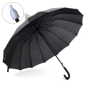 25 Inch 16K Non Drip Straight Umbrella for Adults Black with Pongee Plastic Cover