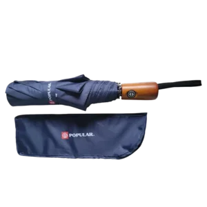 25-Inch Folding Umbrella with Wooden Handle and Custom Logo Printing