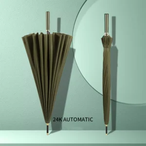 25 Inches 24 Ribs Windproof Automatic Open Leather Handle Advertising Gifts Sun Rain Custom Design Stick Straight Umbrella