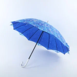27-Inch 16-Panel Semi-Automatic Double-Layer Straight Umbrella, Polyester, Metal Frame, Plastic Handle, Zigzag Design