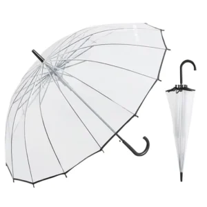 27-Inch 16K Transparent Straight Umbrella With Custom Logo Prints J-Shape Handle For Gifts