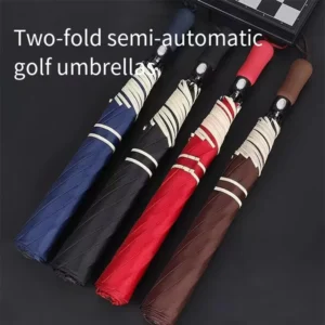 27 Inch 2-Fold Automatic Double Folding Windproof Golf Umbrella for Sun and Rain Travel
