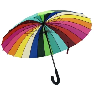 27 Inch 24K Strong Large Manual Straight Stick Rainbow Umbrella for Outdoor Use