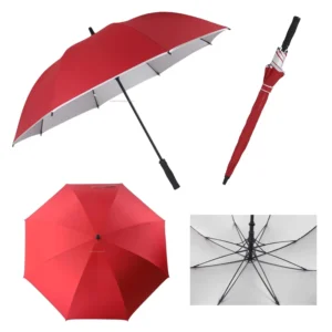 27 Inch 8-Rib Custom Straight Umbrella Red UV Protection Full Fiberglass Frame Windproof