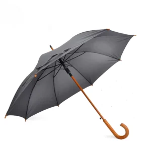 27-Inch 8K Solid Black Golf Umbrella with Wooden Stick