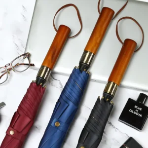 27-Inch Custom Design Fiberglass Golf Umbrella for Men Auto Open Windproof Long Wooden Handle Manual Control