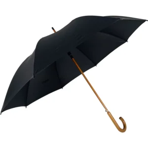 27 Inch J Wooden Handle Black Straight Golf Umbrella Customized Logo Print for Adults Made From Pongee Material