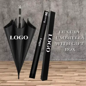 27 Inch Large Windproof Golf Umbrella 8-Rib Custom Logo Auto Open Chrome Metal Handle Business