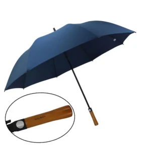 27-Inch Navy Blue Full-Fiberglass Wind-Resistant Golf Umbrella with Wooden Handle