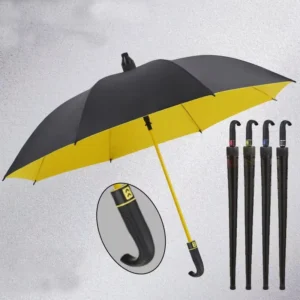 27 Inch Straight Golf Umbrella Custom Logo Small Hook Waterproof Cover Black Rubber Long Handle Automatic Umbrella