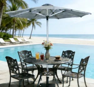 270cm Anti-UV Waterproof Aluminum Hand Push Umbrella with 40mm Diameter for Hotel and Outdoor Furniture