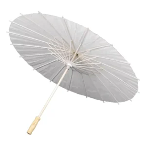 28″ Wedding White Paper Parasol with Long Handle, Custom Logo, and Manual Control