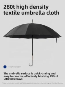 280T Pongee Fabric Semi-Automatic Straight Umbrella Acrylic Curved Handle 16-Rib Windproof Fiberglass Frame