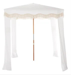 2m Beach Cabana Shade Tent Portable Canopy Family Party Tent with Tassels White Yellow Gray