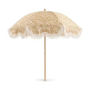 2m Fringed Steel Pole Cream Mandala Beach Umbrella White Tassel Fringe Outdoor Patio Sun Shade