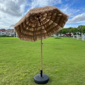 2m Hawaiian Style Beach Umbrella Manual Control Silk Fabric PP Grass Straw Shade