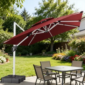 3*3M Outdoor Patio Umbrella Large Cantilever Windproof Offset Heavy Duty Parasol for Garden