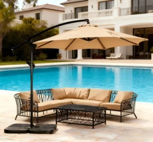 3*3M Waterproof Anti-UV Banana Umbrella with 48mm Plastic Pole, Granite Base, and 12x18mm Ribs