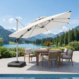 3*3m Outdoor LED Light Square Cantilever Sunshade Umbrella with Water Tank Base