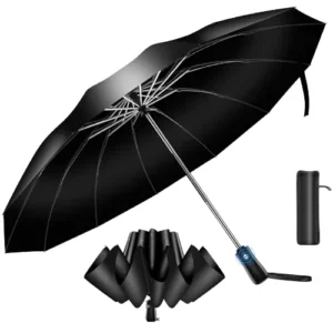 3-Fold 12-Alloy-Rib Semi-Automatic UPF 50+ Pongee Compact Travel Umbrella Windproof