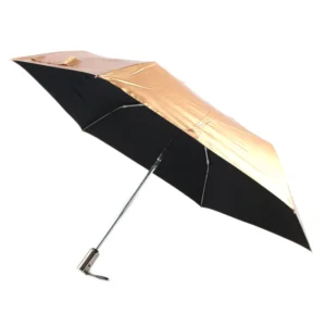 3-Fold 21-Inch 6-Rib Aluminum Folding Umbrella, Golden, UV Protection, Semi-Automatic