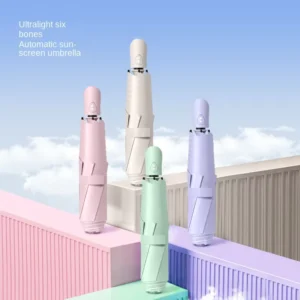 3-Fold 6-Rib Automatic Ultra-Light Black Glue Sunscreen Folding Pencil Umbrella Manufacturers Spot Printing