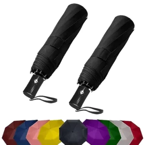 3-Fold 8-Rib Fiberglass Auto Open Pongee Black Coating UPF 50+ Compact Windproof Travel Umbrella