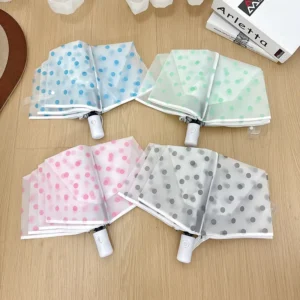 3-Fold Automatic Clear Polka Dot Umbrella Transparent PVC Portable Aesthetic Photo Prop Fashion Umbrella For Women
