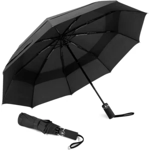 3-Fold Automatic Compact Retractable 9-Rib Windproof Umbrella for Men, Double-Layer Pongee, Alloy Fiberglass Ribs