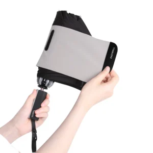3-Fold Black Automatic Business Reverse Umbrella, Windproof, Rain and Sun, Widened Strap, Logo Printing