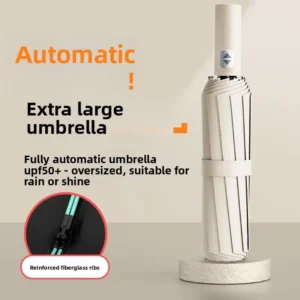 3-Fold Business Gift Umbrella UPF 50+ UV Protection Black Coating Oversized All-Weather Portable