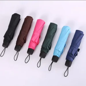 3-Fold Classic Manual Lightweight Portable Pongee Advertising Rain Umbrella Black Steel Frame Custom Logo for Travel Subway