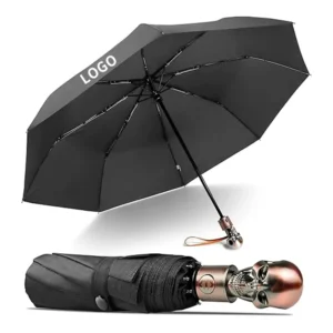 3-Fold Foldable Travel Umbrella, Auto Open/Close, Windproof, Customizable Skull-Shaped Handle