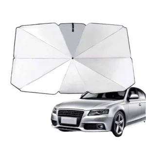 3-Fold Manual Car Sun Shade Umbrella, Titanium Silver, UV Protected, Polyester Windshield Umbrella