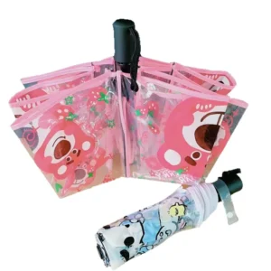 3 Fold PVC Transparent Long Handle Cartoon Umbrella Anime Design Zhejiang Student Promotional Advertising Gift