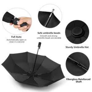 3-Fold Polyester Umbrella, Automatic Open/Close, 8 Ribs, Compact Travel Design