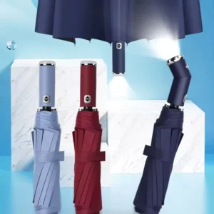 3-Fold Reverse Umbrella with LED Flashlight, Plastic Adjustable Handle, Automatic UV Sunshade Custom Design